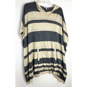 All At Once Womens Oversized Striped Hooded Sweater  Tunic Tan/gray Sz:M Pockets
